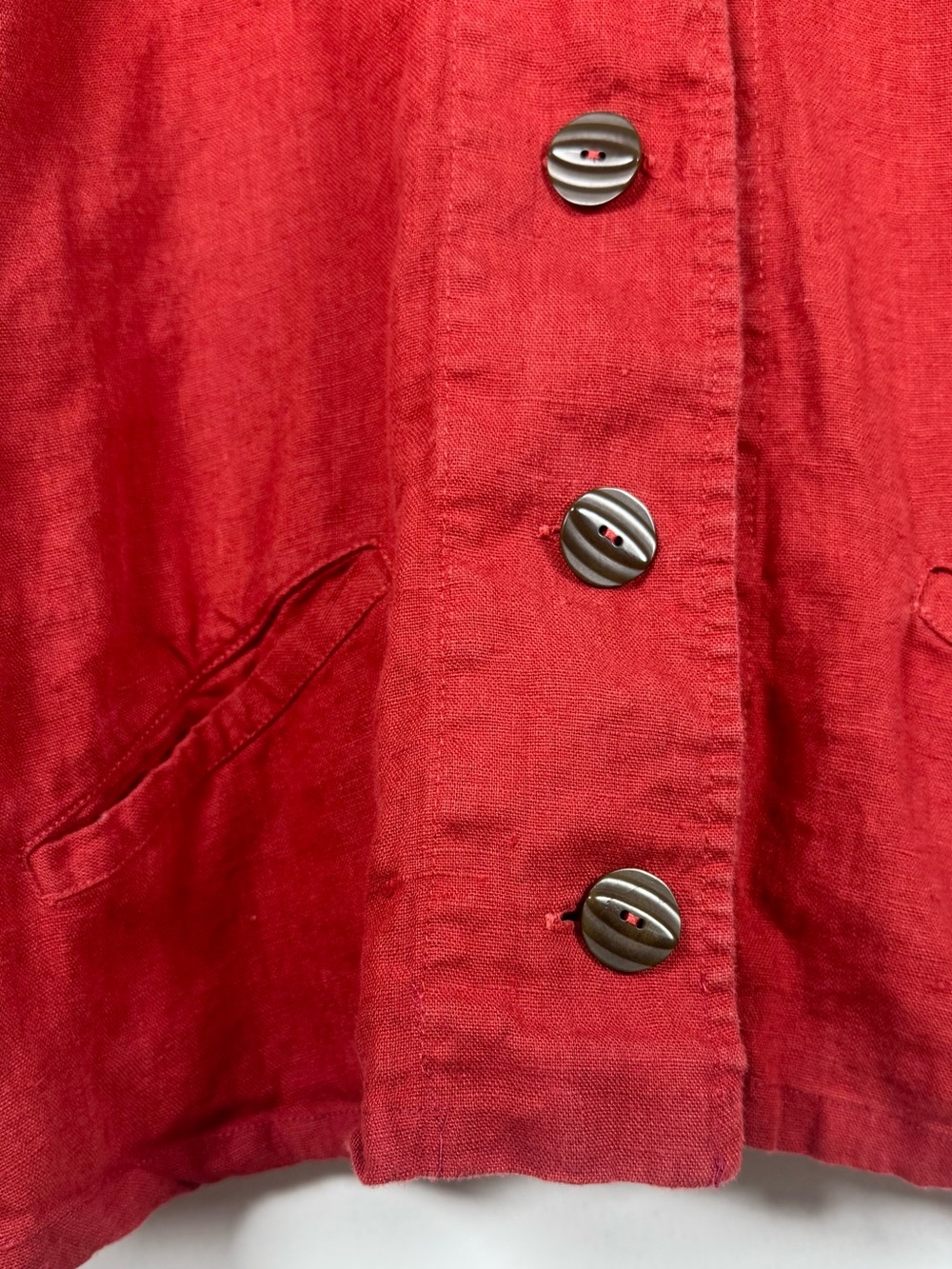 FLAX red 100% linen button Up shirt jacket Womens Medium Minimalist Cottagecore - Picture 4 of 6